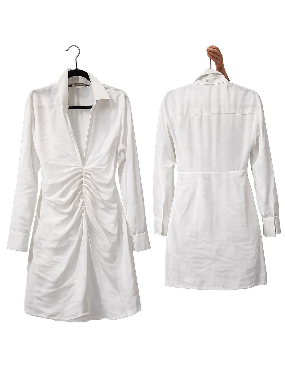 Zara White Long Sleeve Twist-Front Shirt Dress Stampede vibes - Picture 2 of 3
